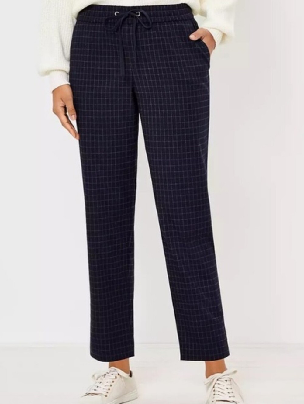 NEW Ann Taylor Loft Navy Windowpane Jogger Pants M